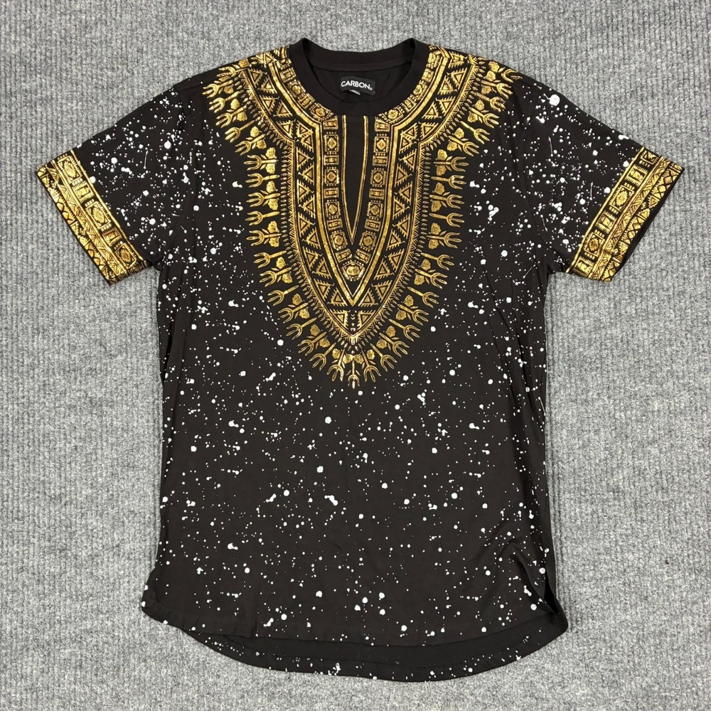 Carbon Dashiki Print T-Shirt Mens XL Black Gold African Graphic Short Sleeve